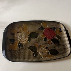 Rare Chinese Enamel Floral Print Decorative Tray