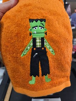 Casaba Orange Halloween Thick Hand Towels Set Green Frankenstein Embroidery