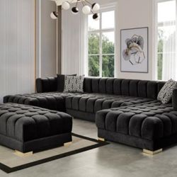 Ariana Velvet Black Double Chaise Sectional

