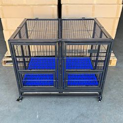 (NEW) $190 Folding Heavy-Duty Dog Crate 41”x31”x34” Dual-Door Stackable Cage Kennel, Divider, Plastic Tray