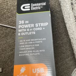 36” Power Strip With 6’ Cord And 6 Outlets