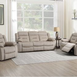 Beige Recliner Sofa And Loveseat Set With USB Ports Brand New