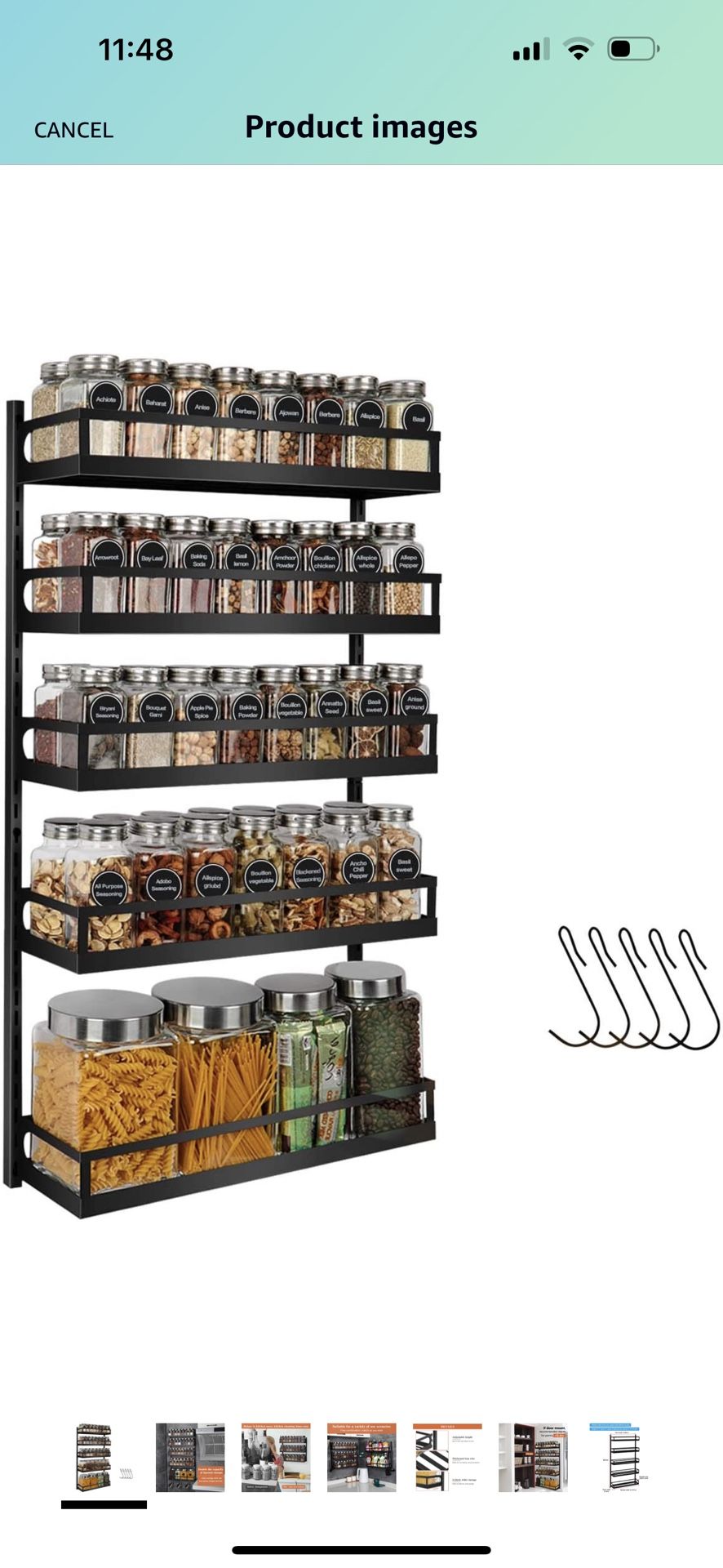 Wall Mount Spice Rack Organizer 5 Tier Height-Adjustable Hanging Spice Shelf Storage for Kitchen Pantry Cabinet Door, Dual-Use Seasoning Holder Rack w