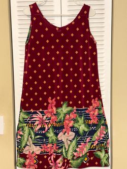Marola Brazilian Floral Tropical Border Print Tank Dress / Geometric Burgundy Midi Size Large