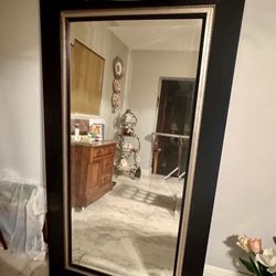Long mirror with dark brown frame