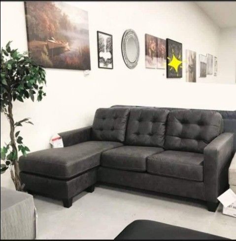 🔥Free Delivery 🔥 Gunmetal Gray Faux Leather Reversible Sofa Chaise**Brand New👍in Stock 💧$50down/GetNowPayLater