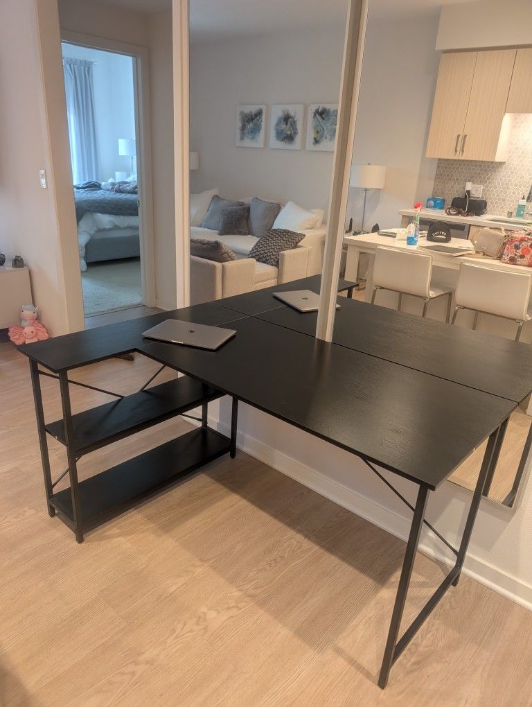 Black Wood L Shaped Desk