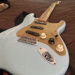 Fender Stratocaster - Blue, Gold Pickguard, Made In Mexico