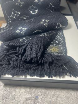 Louis Vuitton Black Wool & Silk Logomania Shine Scarf for Sale in