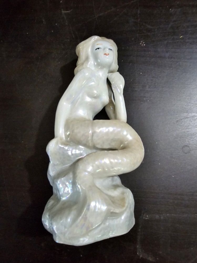 Ceramic Mermaid Statue Small Lusterware