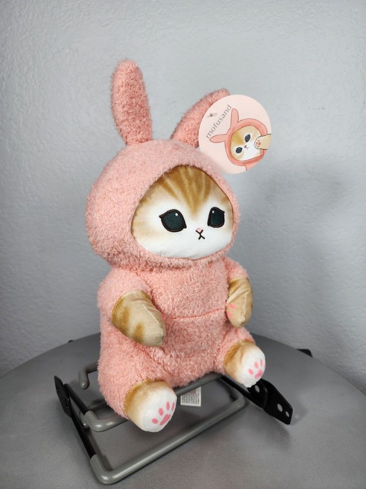 12" Mofusand Orange Cat In Pink Bunny Costume Plush