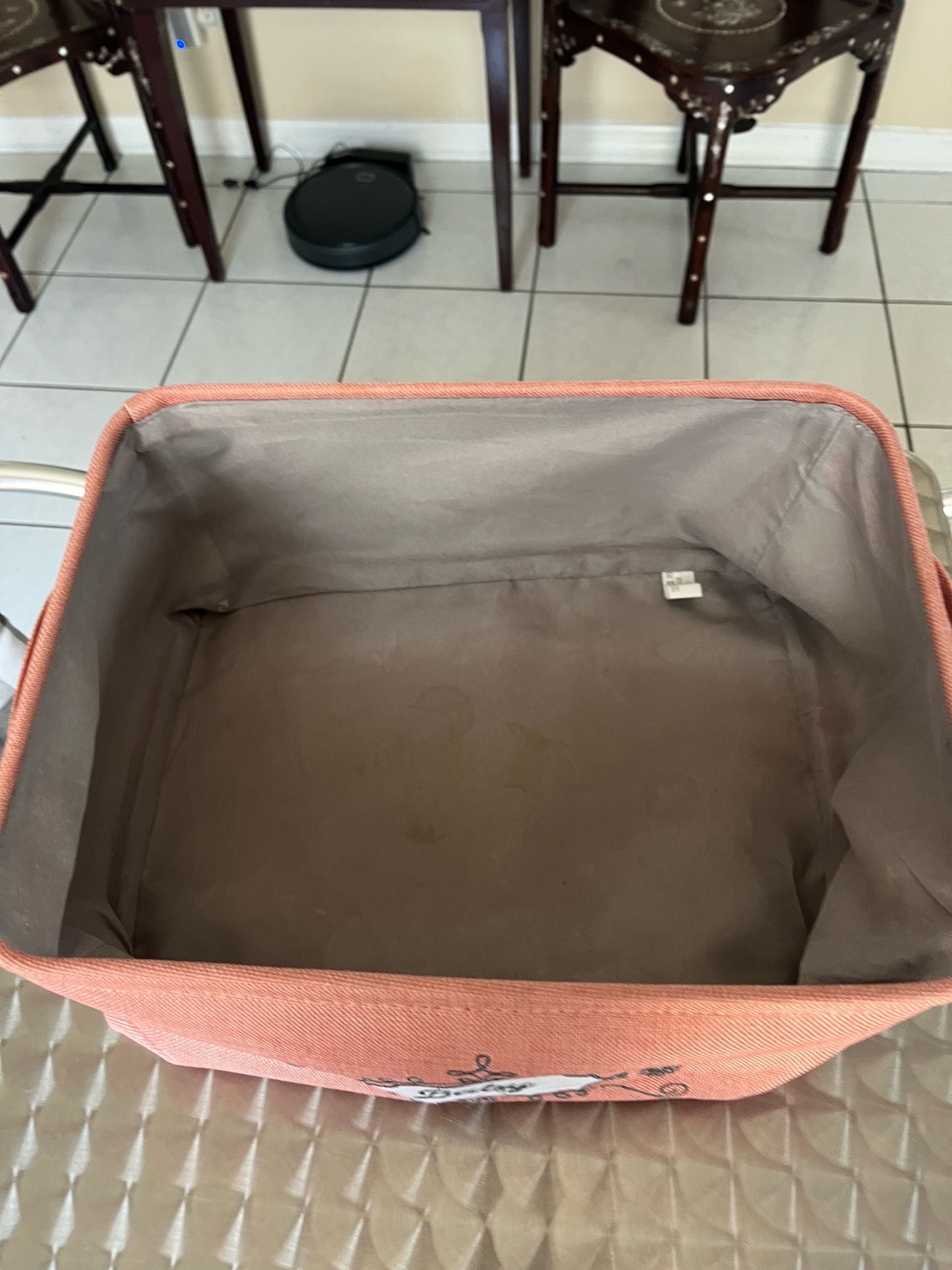 Clean box in good condition for storing various items. It measures 16 inches in length, 13 inches in width, and 6 1/2 inches in height.