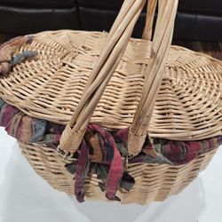 Vintage Woven Wicker Picnic Basket. Antique, Perfect For Outdoors.
