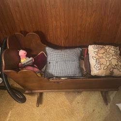 vintage wooden doll cradle.  