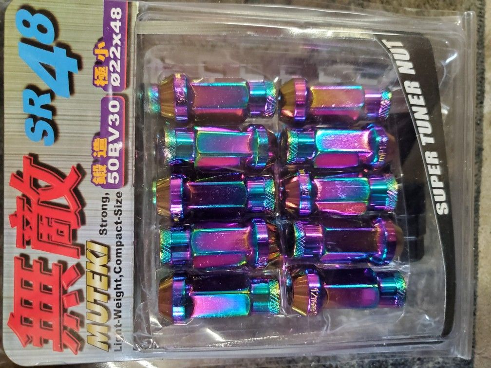 Muteki 12x1.25 Neon Neo Chrome Tuner Lugs Lug Kit Lug nuts for Rims Wheels