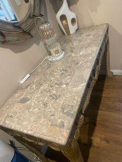 Solid wood table Console marble  top