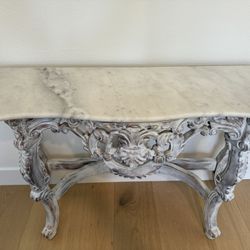 Solid Wood And White Marble Top Accent Table