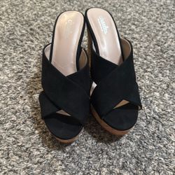Charles David Cork And Black Wedge Sandal