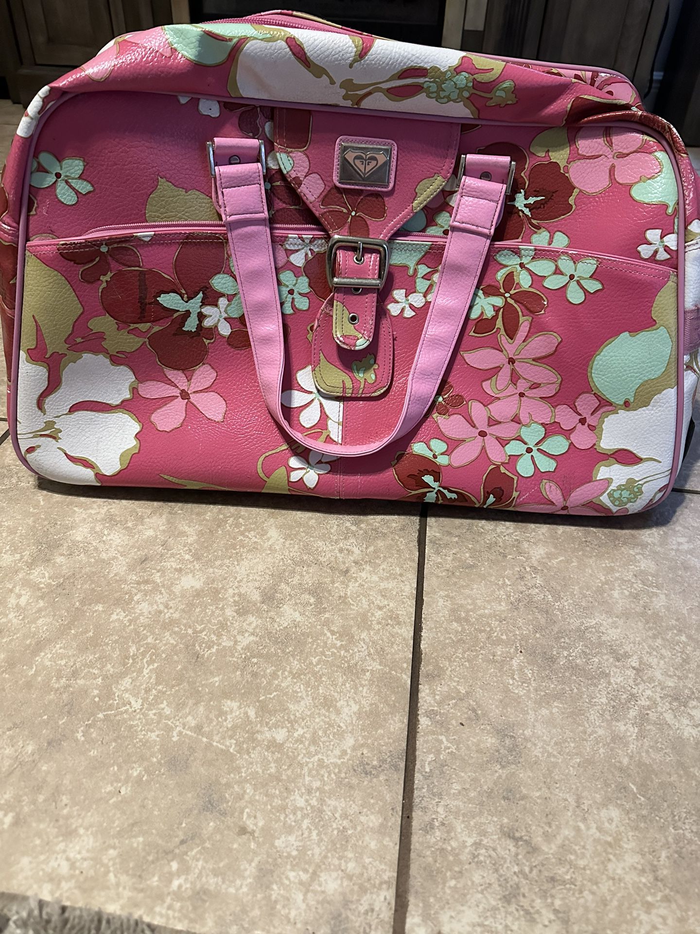 Roxy Rare Vintage Pink Floral Bag With Wheels