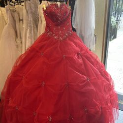 Red Size 4 Quinceañera Dress With Rhinestone Embellishment