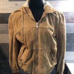 VINTAGE CHESSKING Sherpa Lined Suede Tan Hooded Jacket/Coat - XL (Size 44)