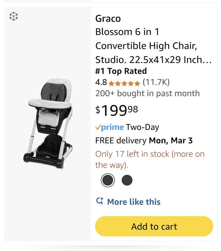 Graco Blossom 6 in 1 Convertible High Chair, Studio