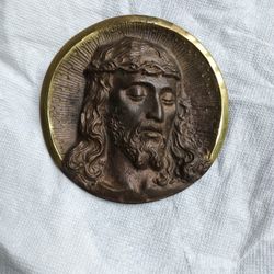 Brass Jesus Embossed Plaque,5 By 5 Nice, No Shipping 