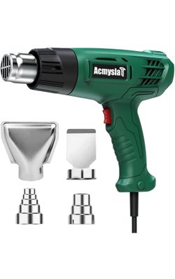 AcmyslaT Heat Gun, Heavy Duty Hot Air Gun Kit Dual Temperature Settings 572℉~932℉ (300℃-500℃), Overload Protection with 4 Nozzles for Crafts, Shrink W