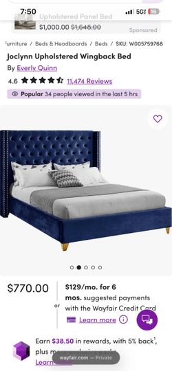 Queen Size Navy Blue Velvet Bed Frame $500 OBO