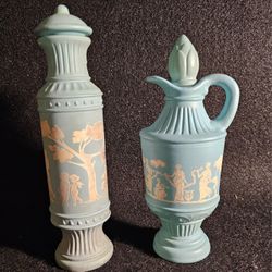 Two Avon Vintage 1979 Wedgewood Jasperware Style Cologne Decanters.