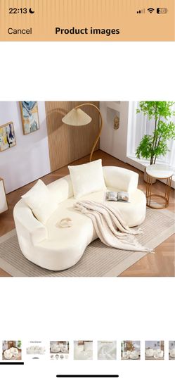 79" Upholstered Sofa, Curved Loveseat Cloud Couch. Light beige