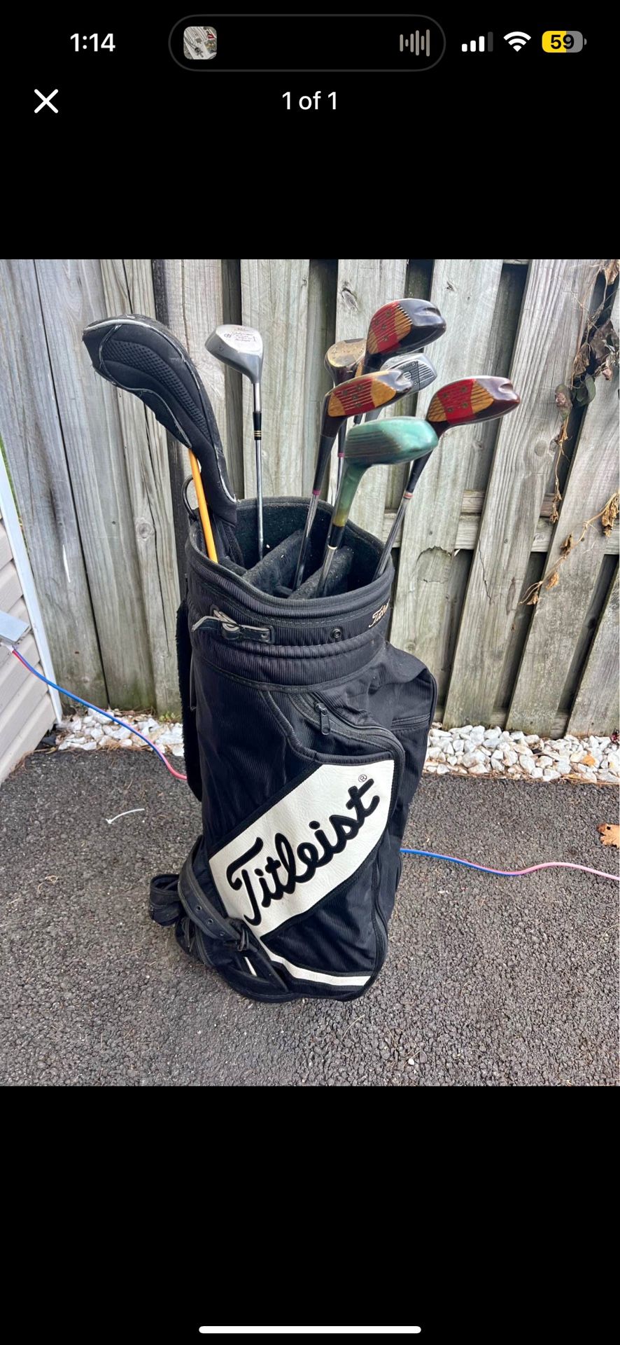 Titleist Vintage Golf Bag with Various clubs