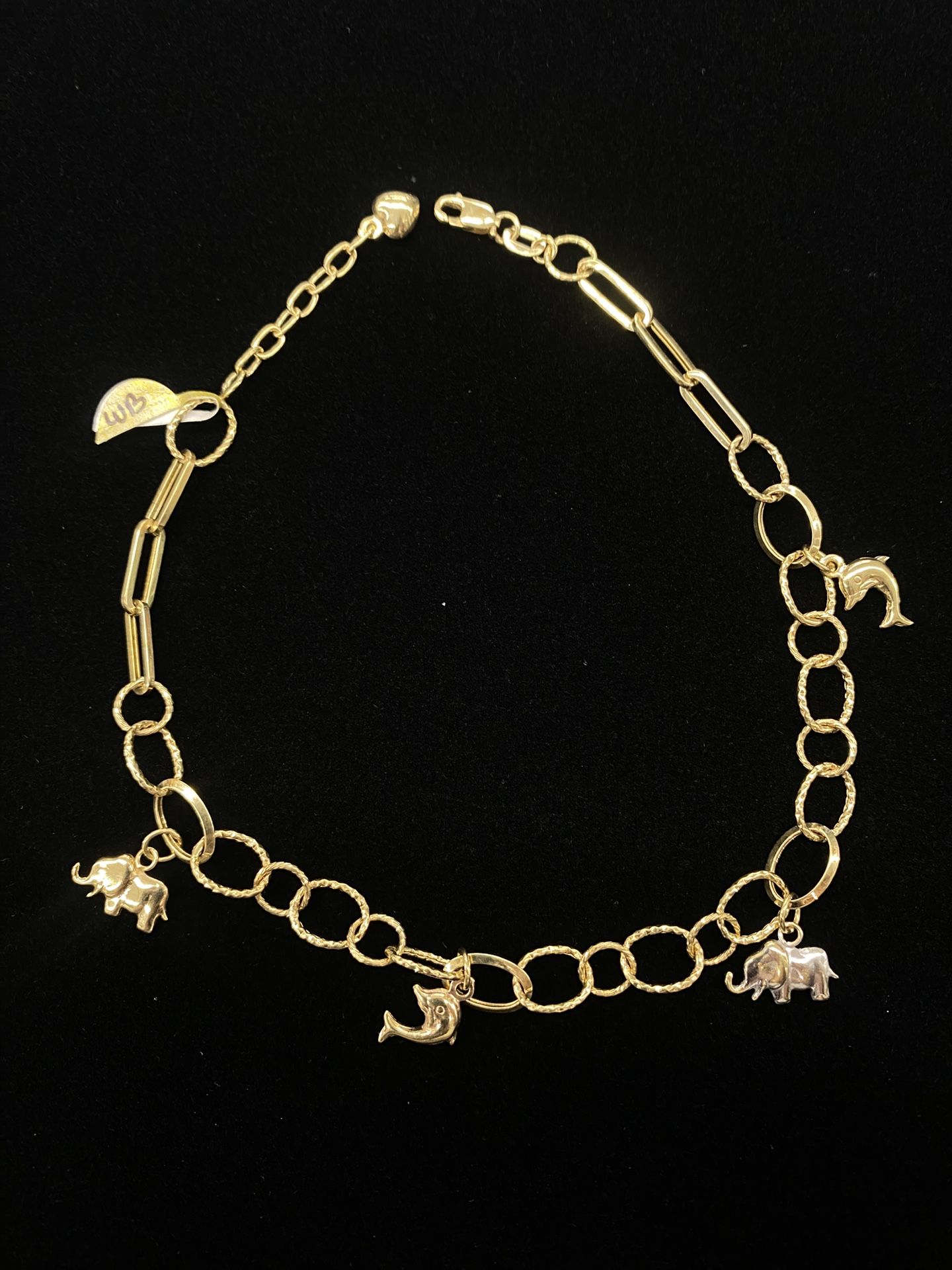 $750 Two Tone Gold Animal Charm Bracelet Anklet
