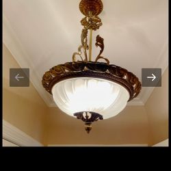 Elaborate Cast Metal Bowl Chandler With Gold Tone