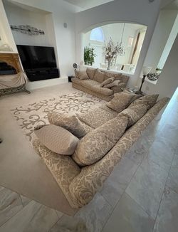 2 piece beige cream Damask couch set