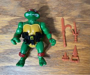 Original 1988 TMNT Raphael w/Accessories Soft Head Teenage Mutant Ninja Turtles Playmates Raph
