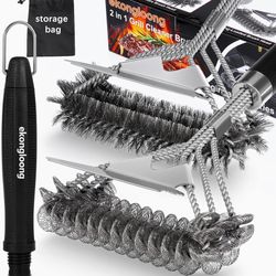 Brand New   Grill Brush for Outdoor Grill, 2 Cleaning Brushes and Removable Long Handle, Wire Grill Brush‌ with BBQ Scraper, Spring Brush with Bristle