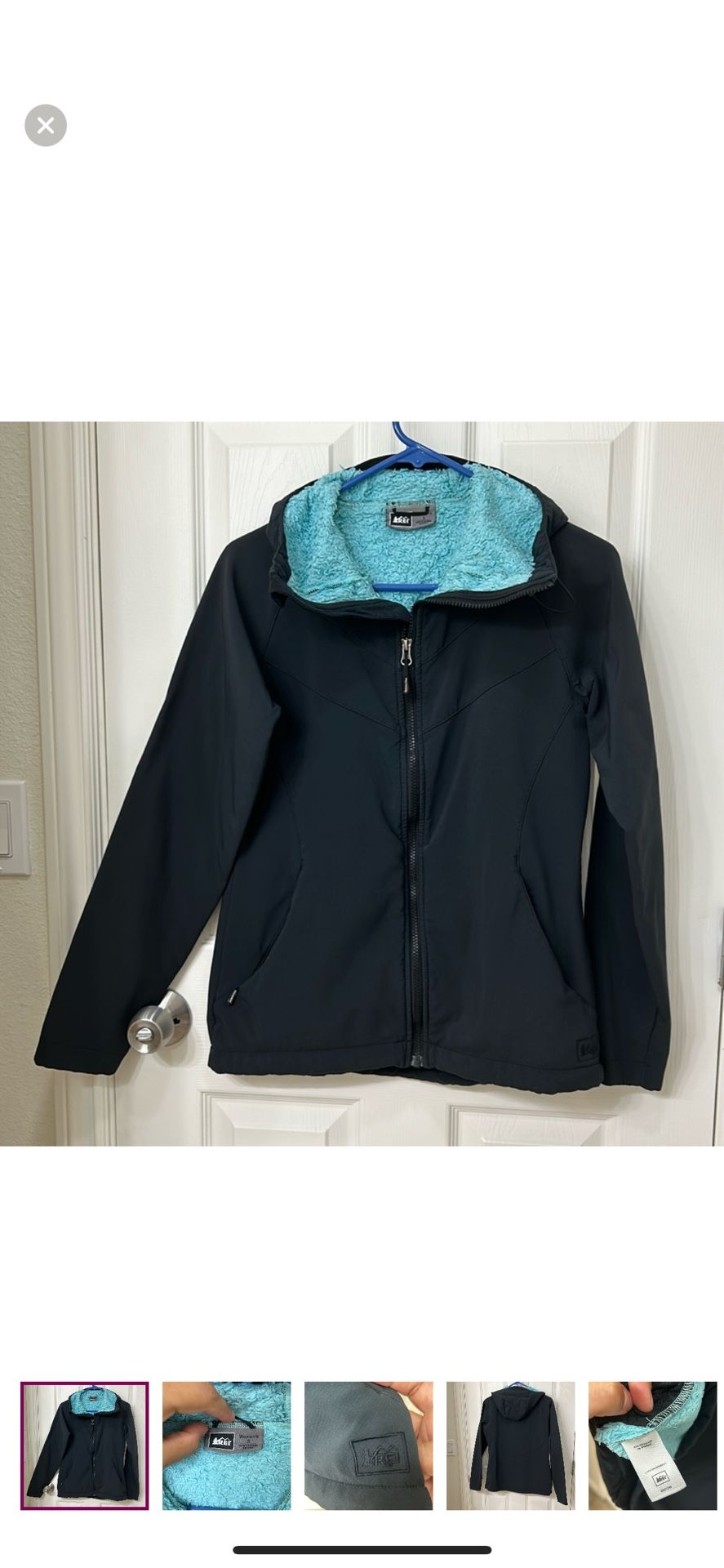 REI Jacket Small Black Hooded Sherpa Lined Full Zip Pockets Womens