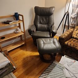 Leather Grey Recliner And Footstool