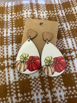 Pumpkin Wooden Thanksgiving Dangle Earrings