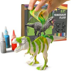 DIY Fluid Dinosaurs Painting Kit: Pouring Paint Dinosaur Toys with 10 Inch T Rex Figures - Arts And Crafts For Kids Ages 6-8 Kids Painting Kit For Kid