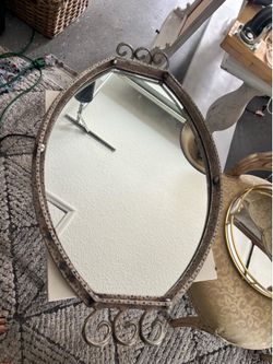 Ornate Antique-Style Oval Wall Mirror in Distressed Silver