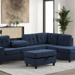 Heights Sectional Blue With Ottoman 🔥🚛😜