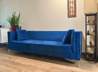 Gabrielle 90.5" Velvet Tuxedo Arm Sofa by Etta Avenue™ - Dark Blue