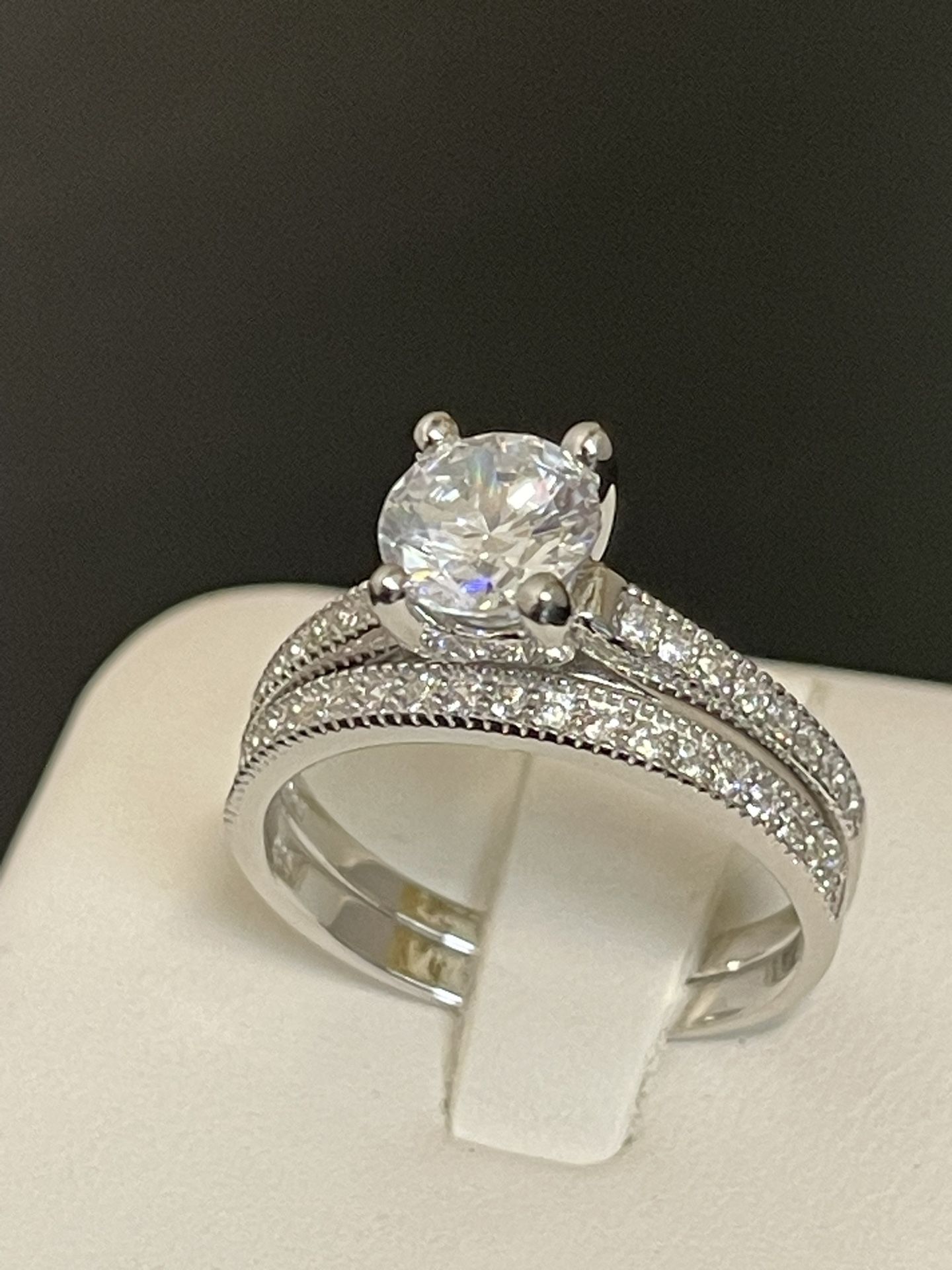 Women Engagement Wedding Ring Sets .925 Sterling Silver With Round Cut AAA CZ Size 5-11 