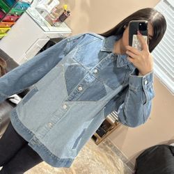 Forever 21 Blue Oversized Jean Jacket With Stars 