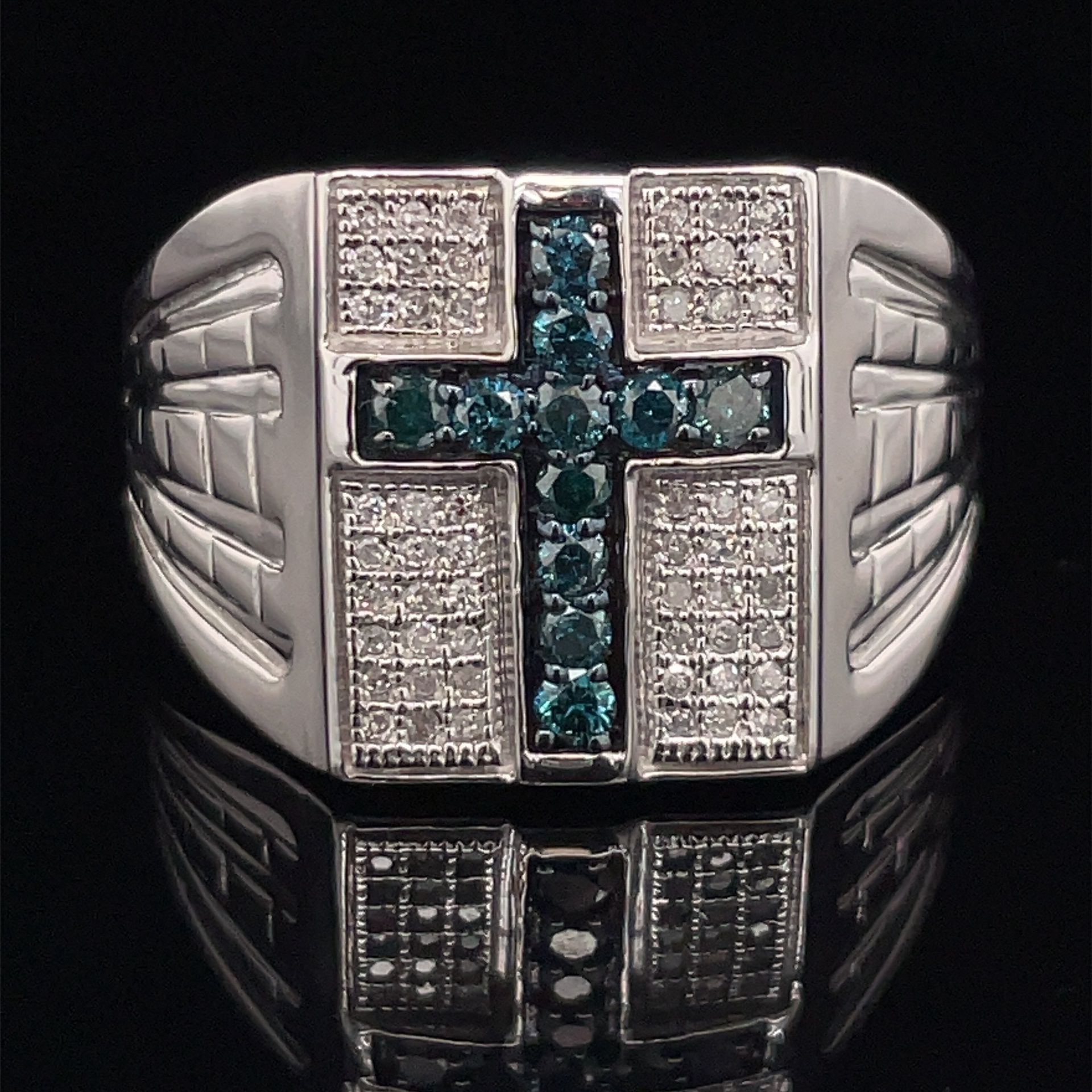 925 Silver Blue Cross Diamond Ring 5.00g .5CTW Size 10 180990 