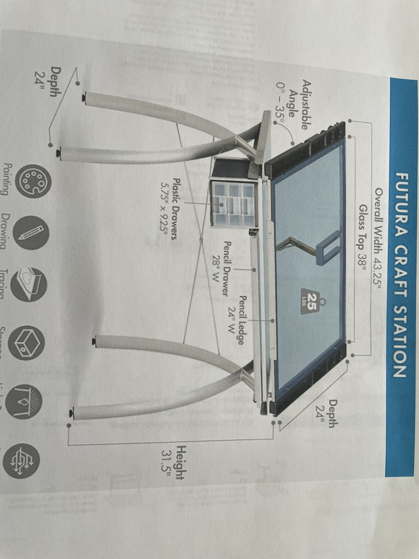 Drafting table, Adjustable Tempered Glass Top
