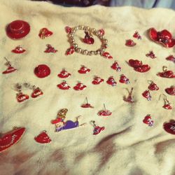 Vintage Red Hat Society Stamped Assorted Gold And Silver Colored Jewelry Lot