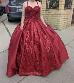 Burgundy Quinceañera Dress with Hoop